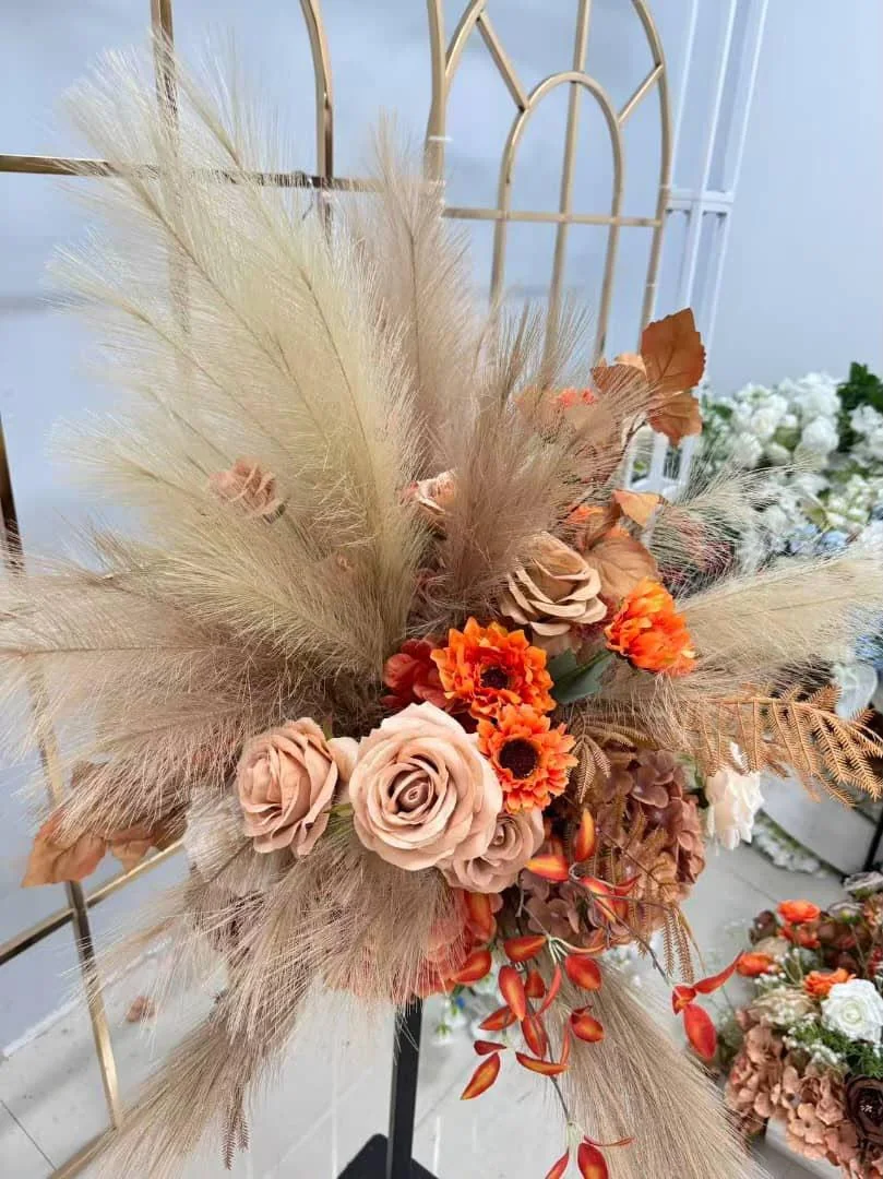 Warm autumn arrangement rental with pampas grass for OKC events